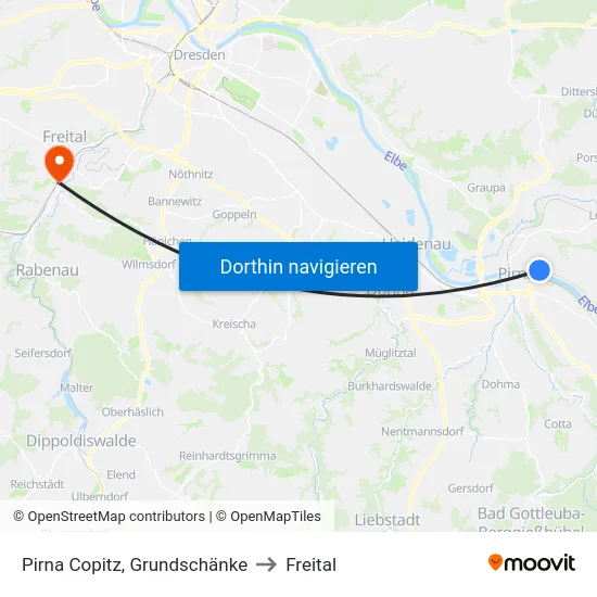 Pirna Copitz, Grundschänke to Freital map