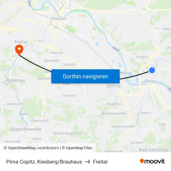 Pirna Copitz, Kiesberg/Brauhaus to Freital map