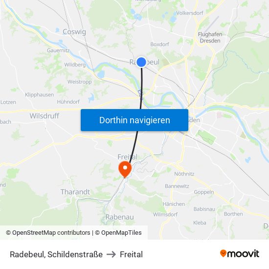 Radebeul, Schildenstraße to Freital map