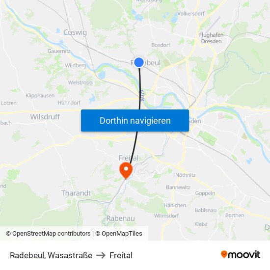 Radebeul, Wasastraße to Freital map