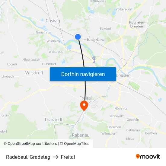 Radebeul, Gradsteg to Freital map