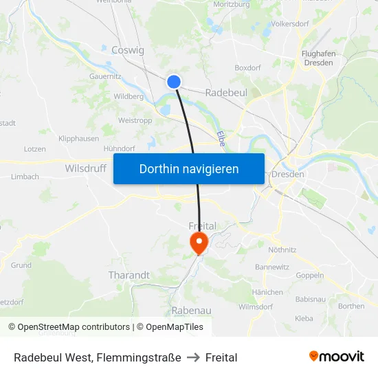Radebeul West, Flemmingstraße to Freital map