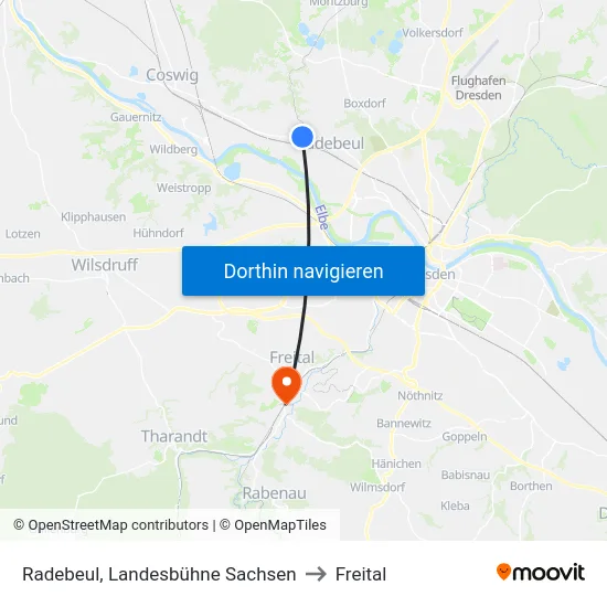 Radebeul, Landesbühne Sachsen to Freital map
