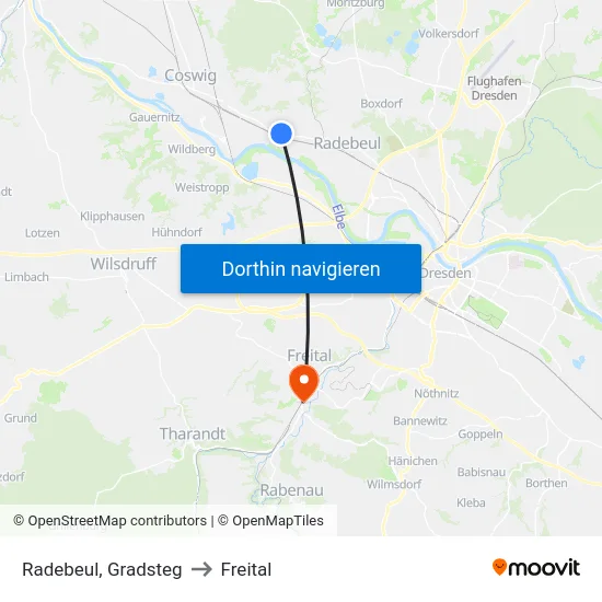 Radebeul, Gradsteg to Freital map