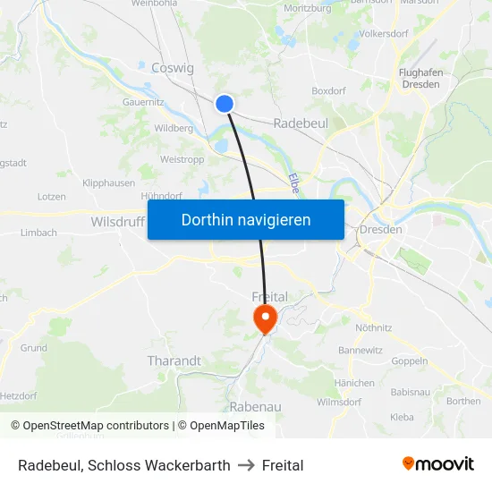 Radebeul, Schloss Wackerbarth to Freital map