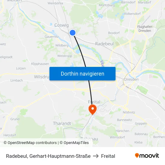 Radebeul, Gerhart-Hauptmann-Straße to Freital map