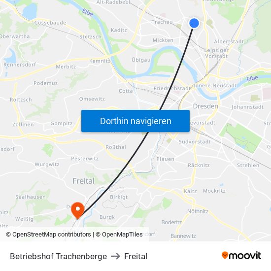 Betriebshof Trachenberge to Freital map