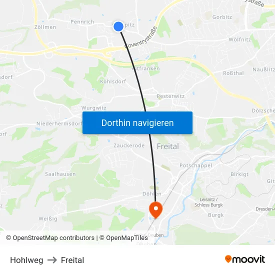 Hohlweg to Freital map
