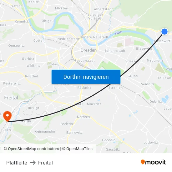 Plattleite to Freital map