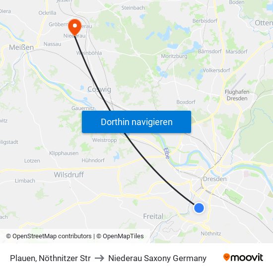 Plauen, Nöthnitzer Str to Niederau Saxony Germany map