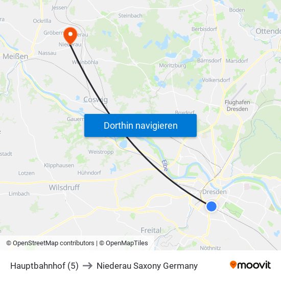 Hauptbahnhof (5) to Niederau Saxony Germany map