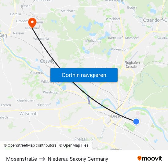 Mosenstraße to Niederau Saxony Germany map