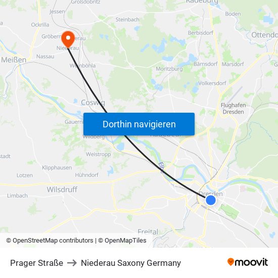 Prager Straße to Niederau Saxony Germany map