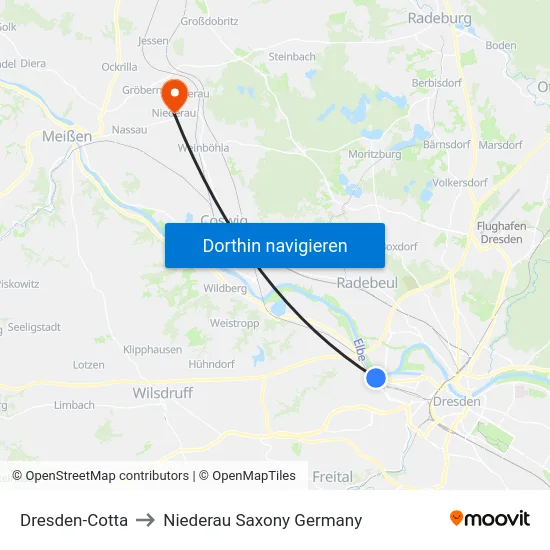 Dresden-Cotta to Niederau Saxony Germany map
