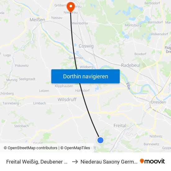 Freital Weißig, Deubener Weg to Niederau Saxony Germany map