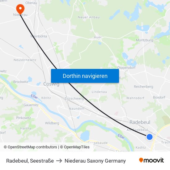 Radebeul, Seestraße to Niederau Saxony Germany map