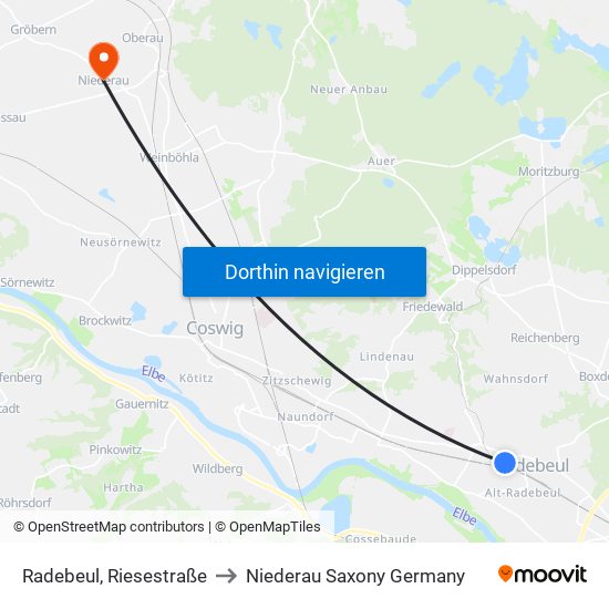 Radebeul, Riesestraße to Niederau Saxony Germany map