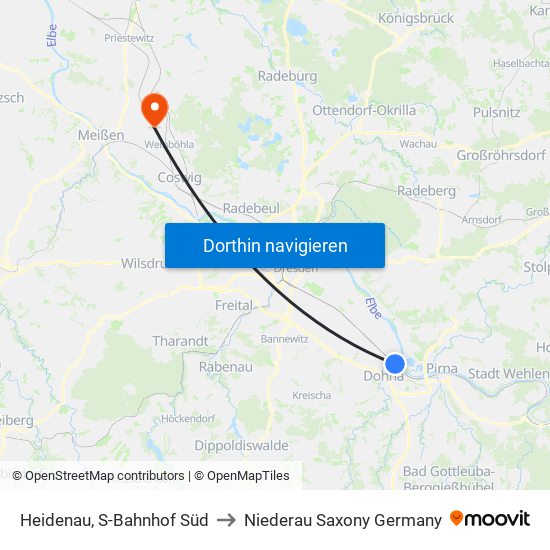 Heidenau, S-Bahnhof Süd to Niederau Saxony Germany map