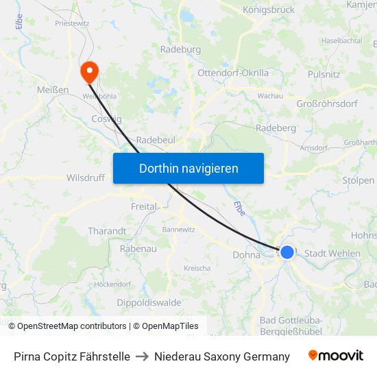 Pirna Copitz Fährstelle to Niederau Saxony Germany map