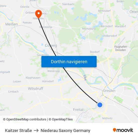 Kaitzer Straße to Niederau Saxony Germany map