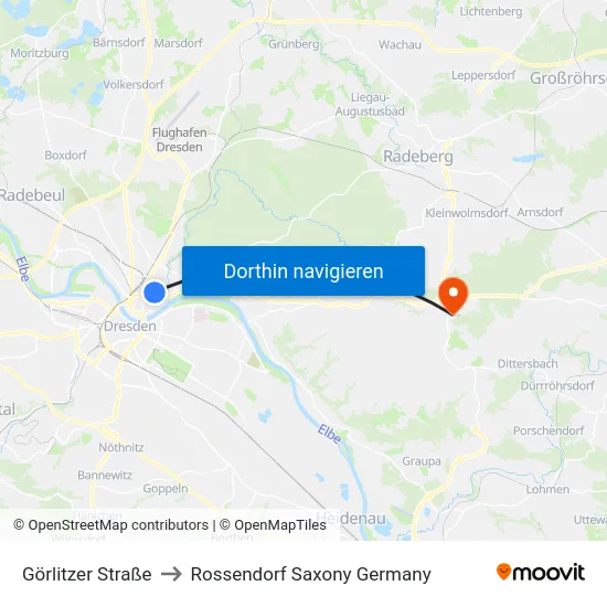 Görlitzer Straße to Rossendorf Saxony Germany map