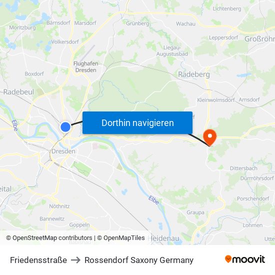 Friedensstraße to Rossendorf Saxony Germany map