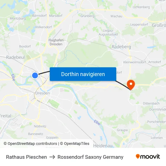 Rathaus Pieschen to Rossendorf Saxony Germany map