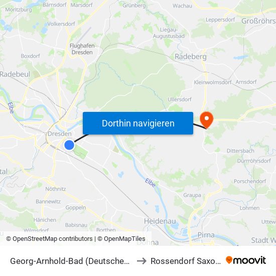Georg-Arnhold-Bad (Deutsches Hygiene-Museum) to Rossendorf Saxony Germany map