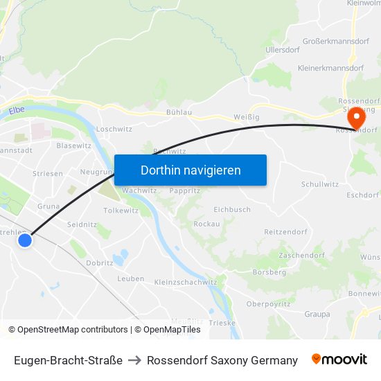 Eugen-Bracht-Straße to Rossendorf Saxony Germany map