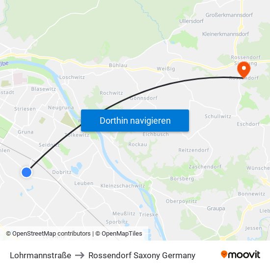 Lohrmannstraße to Rossendorf Saxony Germany map