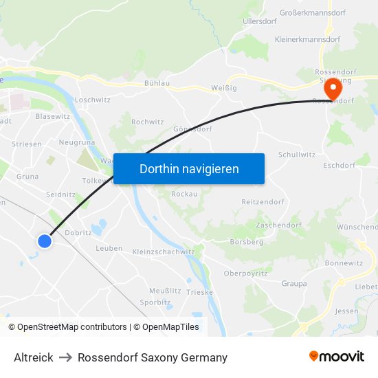 Altreick to Rossendorf Saxony Germany map