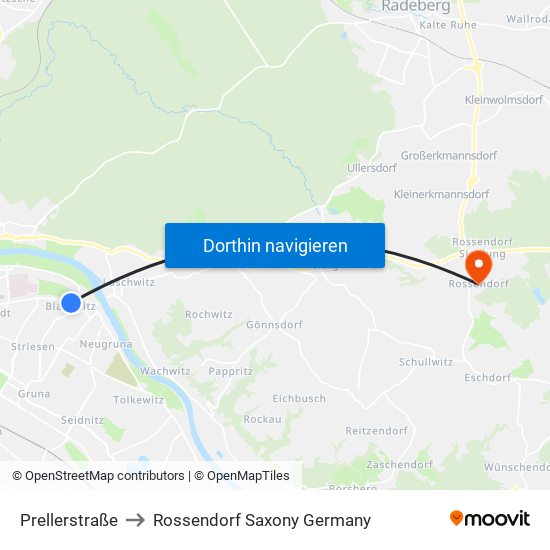 Prellerstraße to Rossendorf Saxony Germany map