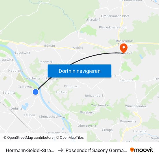 Hermann-Seidel-Straße to Rossendorf Saxony Germany map