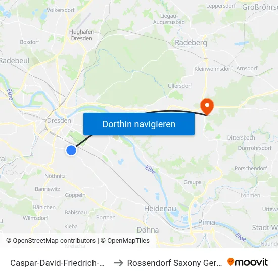 Caspar-David-Friedrich-Straße to Rossendorf Saxony Germany map