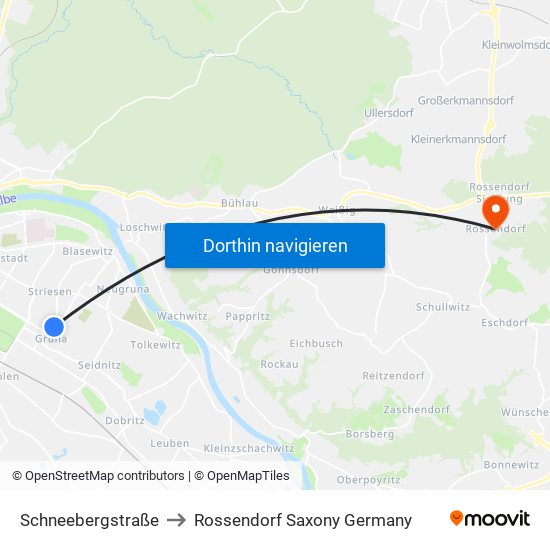 Schneebergstraße to Rossendorf Saxony Germany map