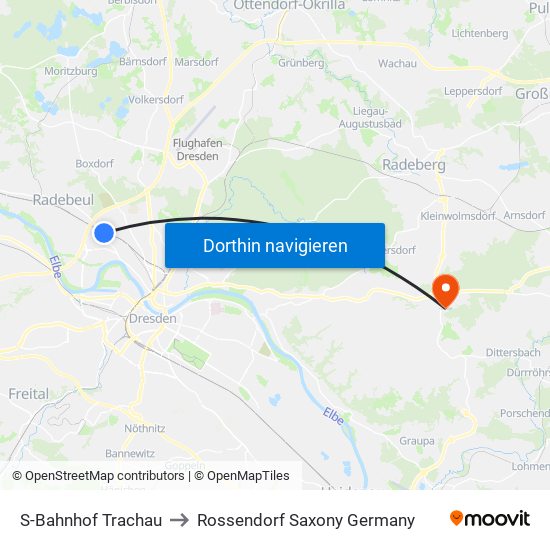 S-Bahnhof Trachau to Rossendorf Saxony Germany map