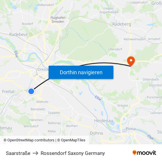 Saarstraße to Rossendorf Saxony Germany map