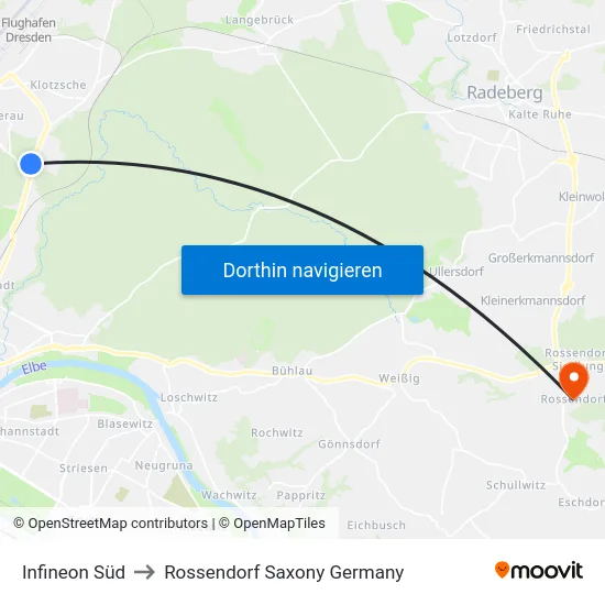 Infineon Süd to Rossendorf Saxony Germany map