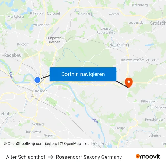 Alter Schlachthof to Rossendorf Saxony Germany map
