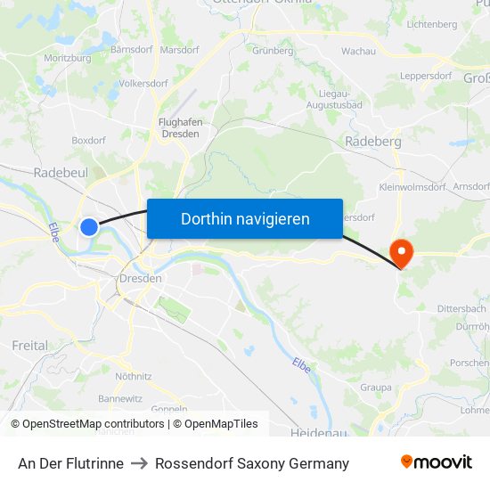 An Der Flutrinne to Rossendorf Saxony Germany map