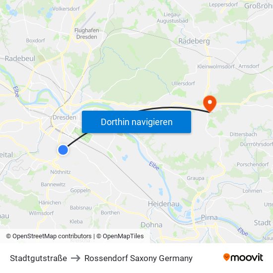 Stadtgutstraße to Rossendorf Saxony Germany map