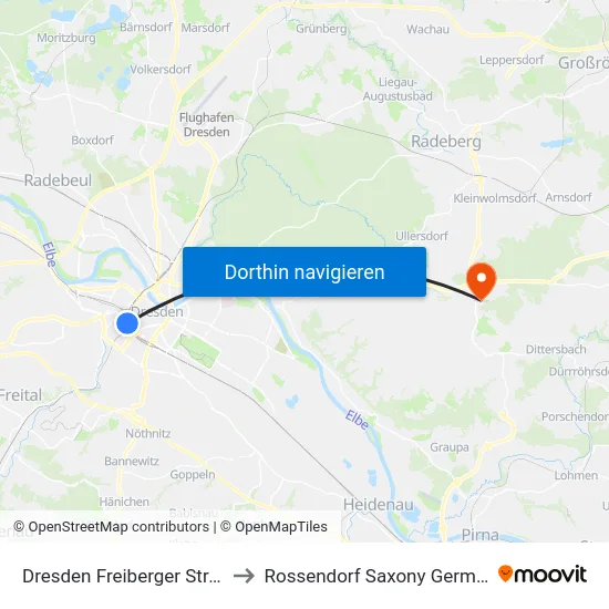 Dresden Freiberger Straße to Rossendorf Saxony Germany map