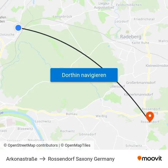 Arkonastraße to Rossendorf Saxony Germany map