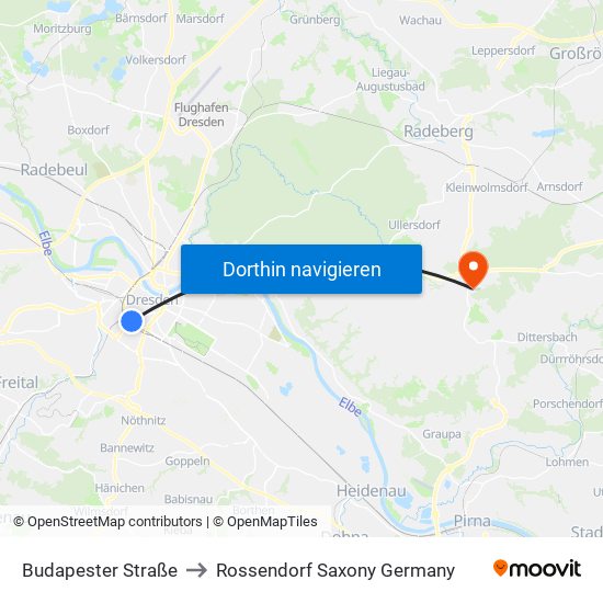 Budapester Straße to Rossendorf Saxony Germany map