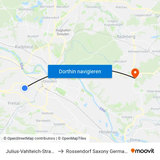 Julius-Vahlteich-Straße to Rossendorf Saxony Germany map