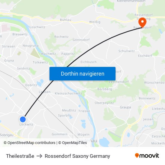 Theilestraße to Rossendorf Saxony Germany map