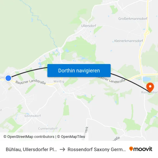Bühlau, Ullersdorfer Platz to Rossendorf Saxony Germany map