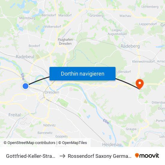 Gottfried-Keller-Straße to Rossendorf Saxony Germany map
