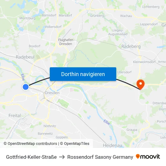 Gottfried-Keller-Straße to Rossendorf Saxony Germany map