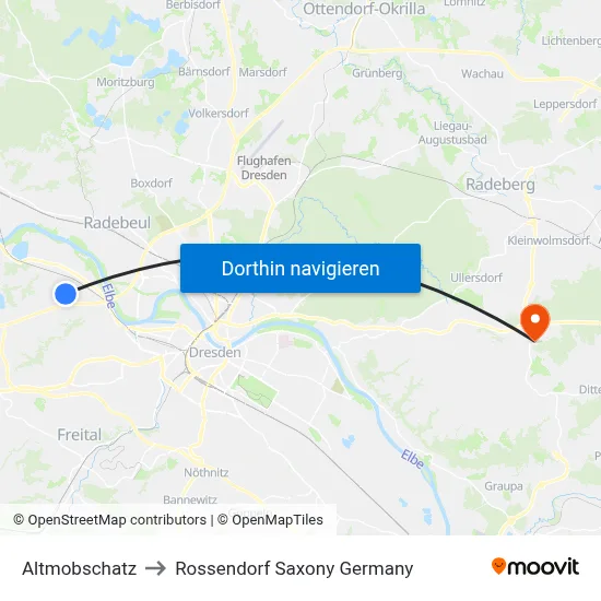 Altmobschatz to Rossendorf Saxony Germany map